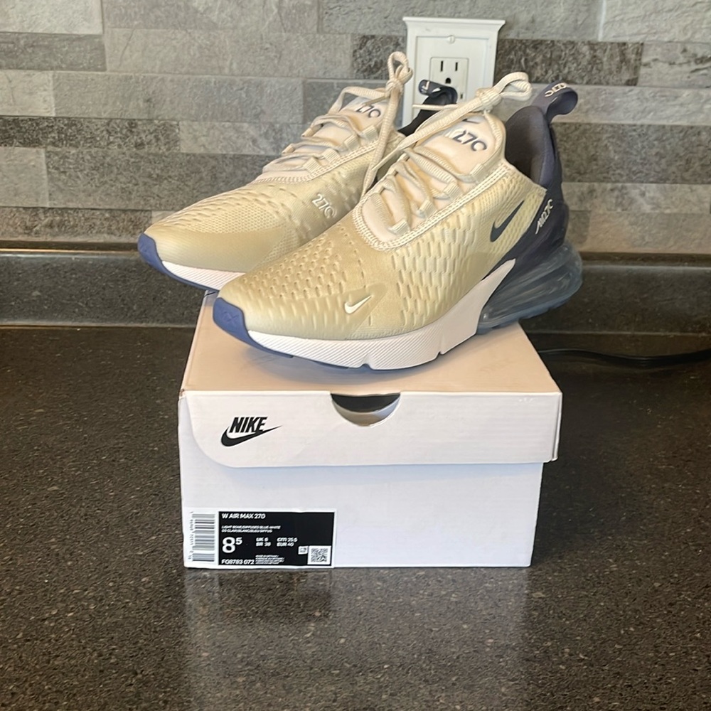 Nike Air Max 270 Cream and Navy Athletic Shoes